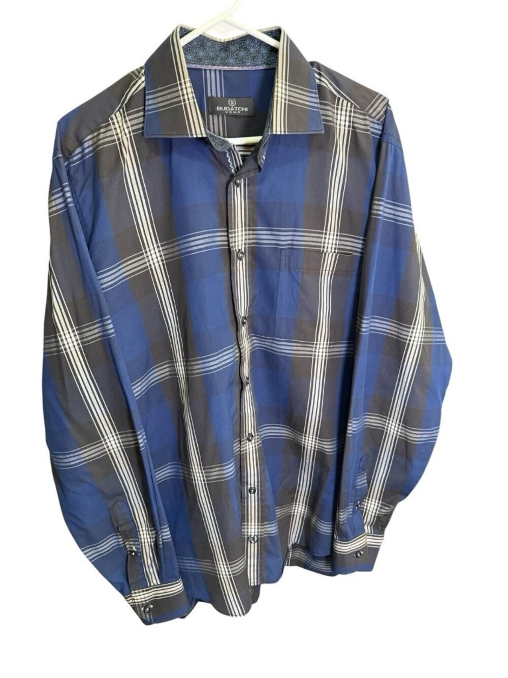 Bugatchi Uomo Large Dress Shirt Mens Blue Striped Long Sleeve Button Up Luxury